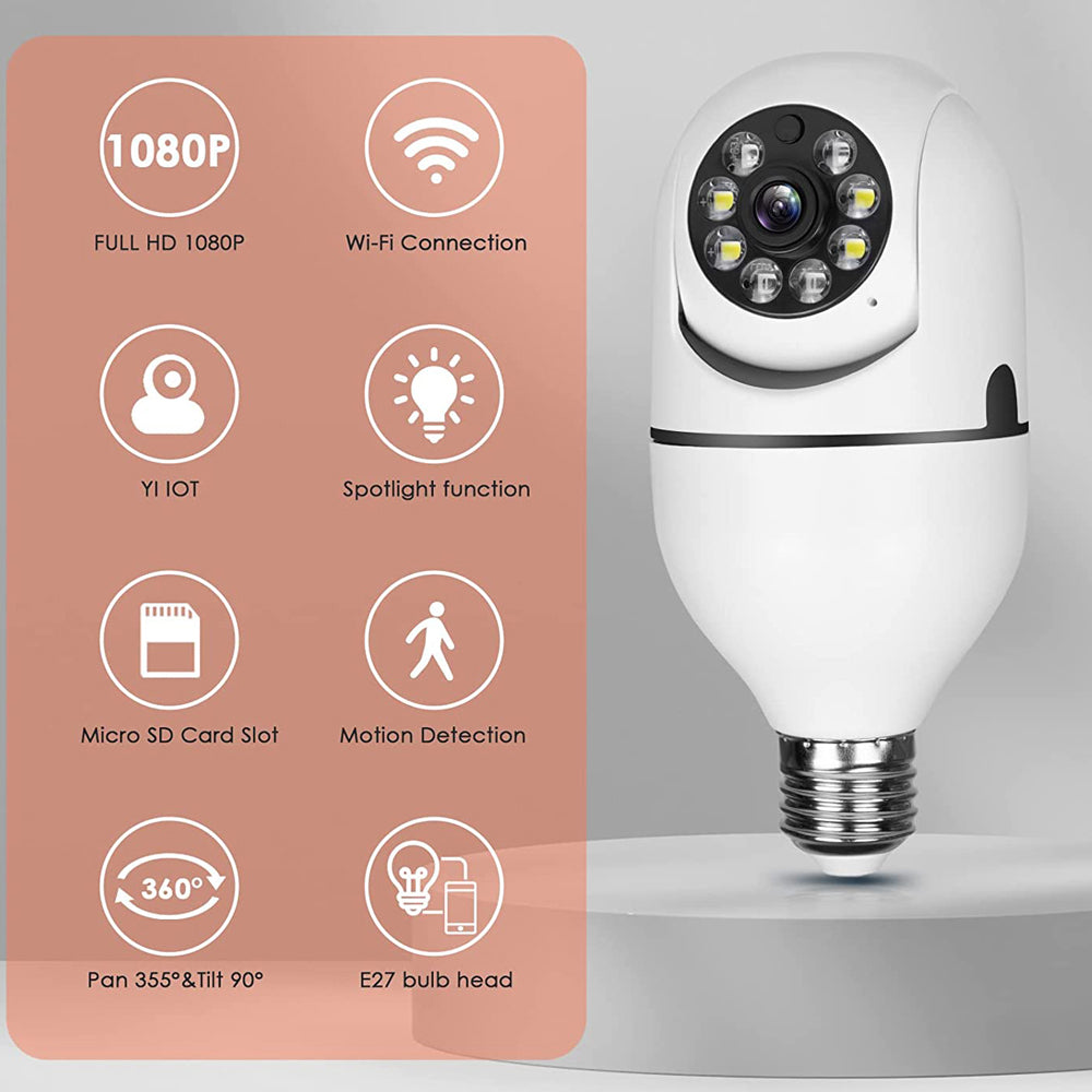 SmartBulb - E27 Overvåkningskamera WiFi CCTV-kamera PTZ Vanntett