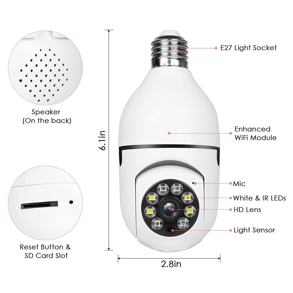 SmartBulb - E27 Overvåkningskamera WiFi CCTV-kamera PTZ Vanntett