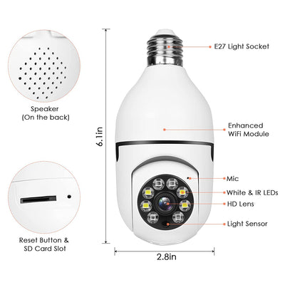 SmartBulb - E27 Overvåkningskamera WiFi CCTV-kamera PTZ Vanntett